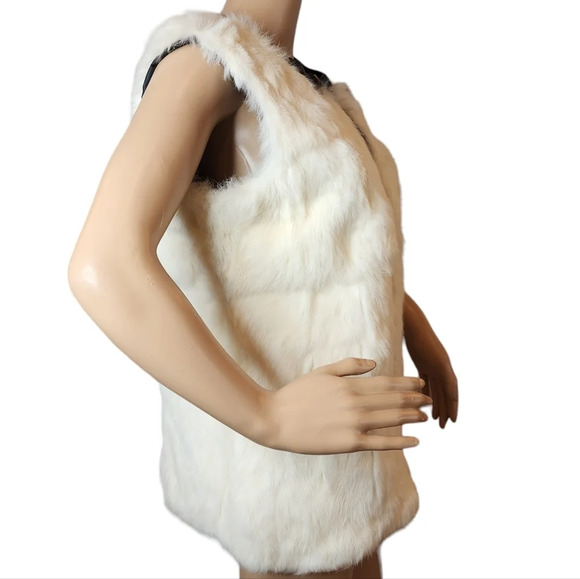 Saks Fifth Avenue Rabbit Fur Leather Zip Vest Women's Size Large Pockets - Picture 9 of 16